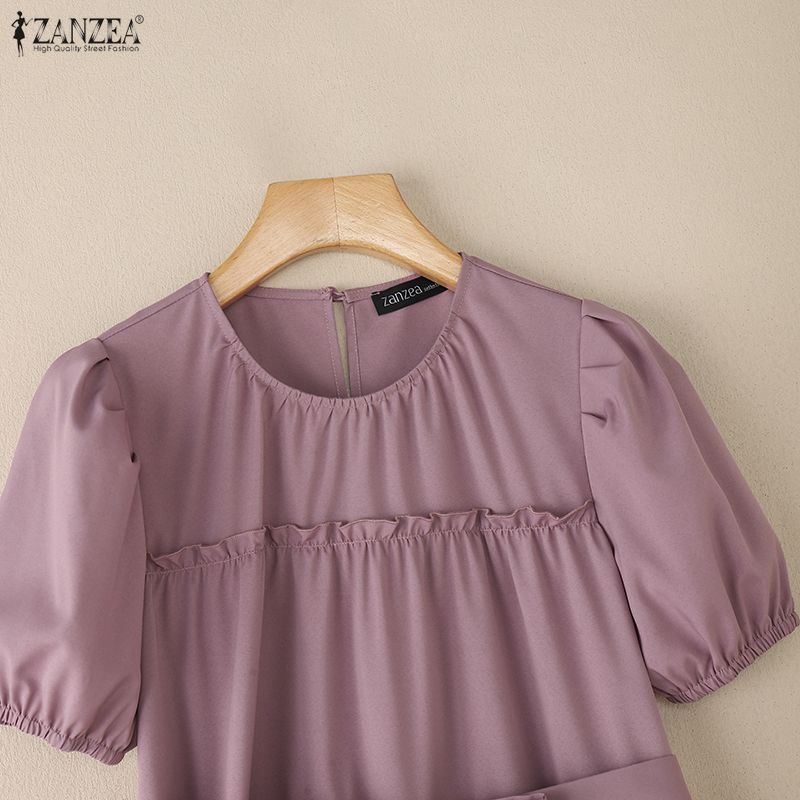 ZANZEA Women Casual Round Neck Summer Short Sleeve Dress