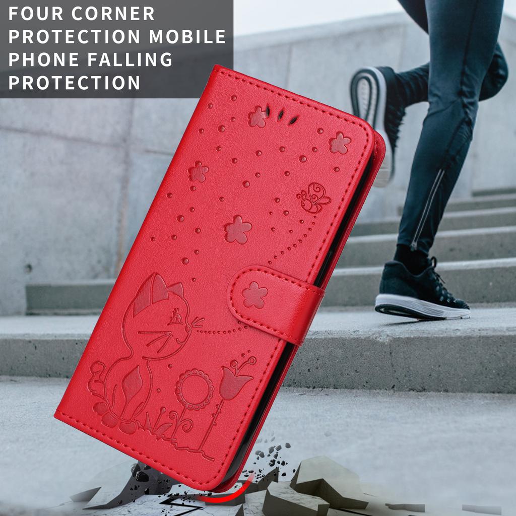 עבור Oppo Reno14 Pro 5G (חרסינה)/Oppo Reno14 Pro 5G (גלובלי) נרתיק ארנק עור דוגמת חתול דבורה כיסוי טלפון מעמד