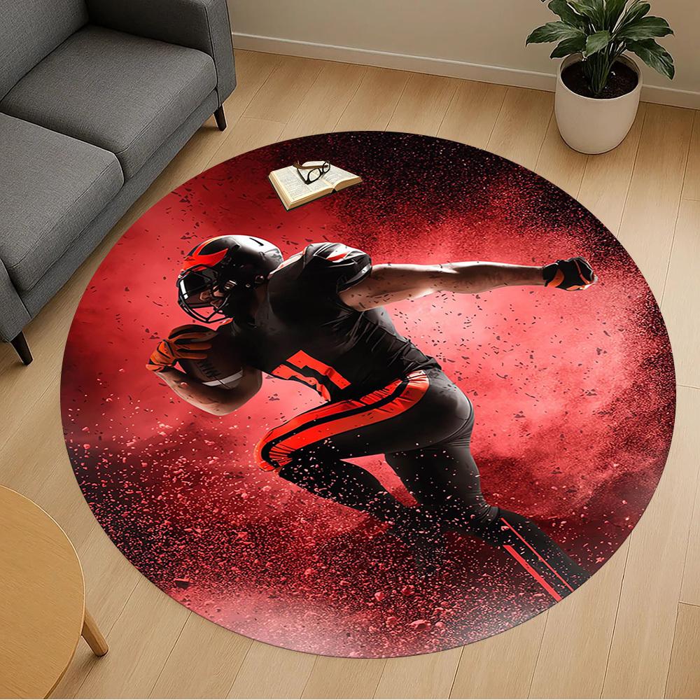 1pc Football Player Pattern Office Round Rugs, Under Chair Round Rugs for Living Room, Bedroom, Bathroom Decoration Carpet 091883