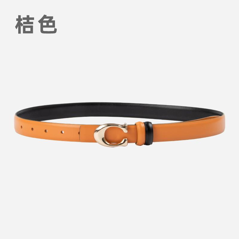 Womens Genuine Leather Belt With C-Shaped Buckle Adjustable Waistband Jeans Casual Fashion Accessory In Multiple Colors