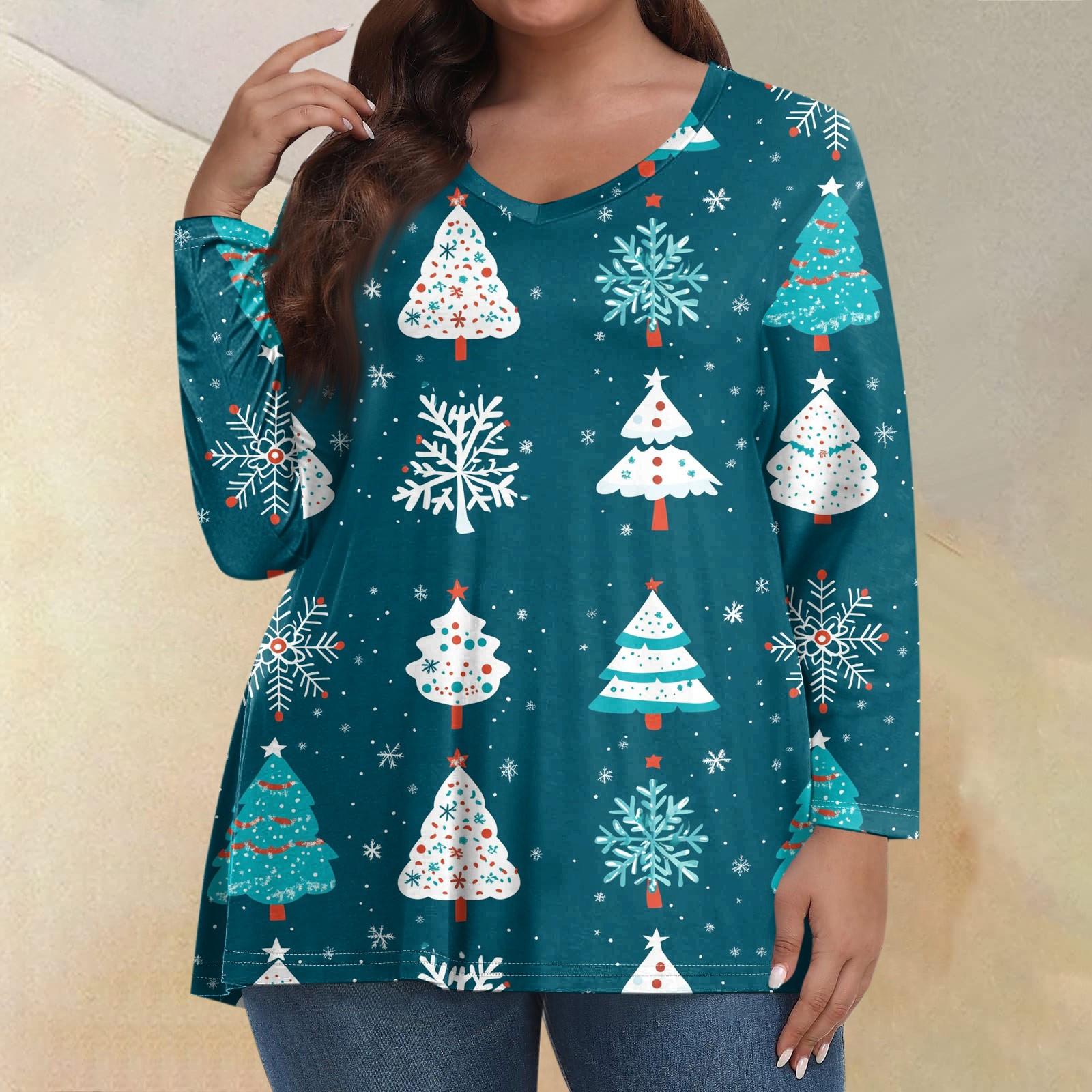 

Женские топы больших размеров с длинным рукавом и принтом, рубашки с V-образным вырезом, повседневная одежда, топы XXL циан