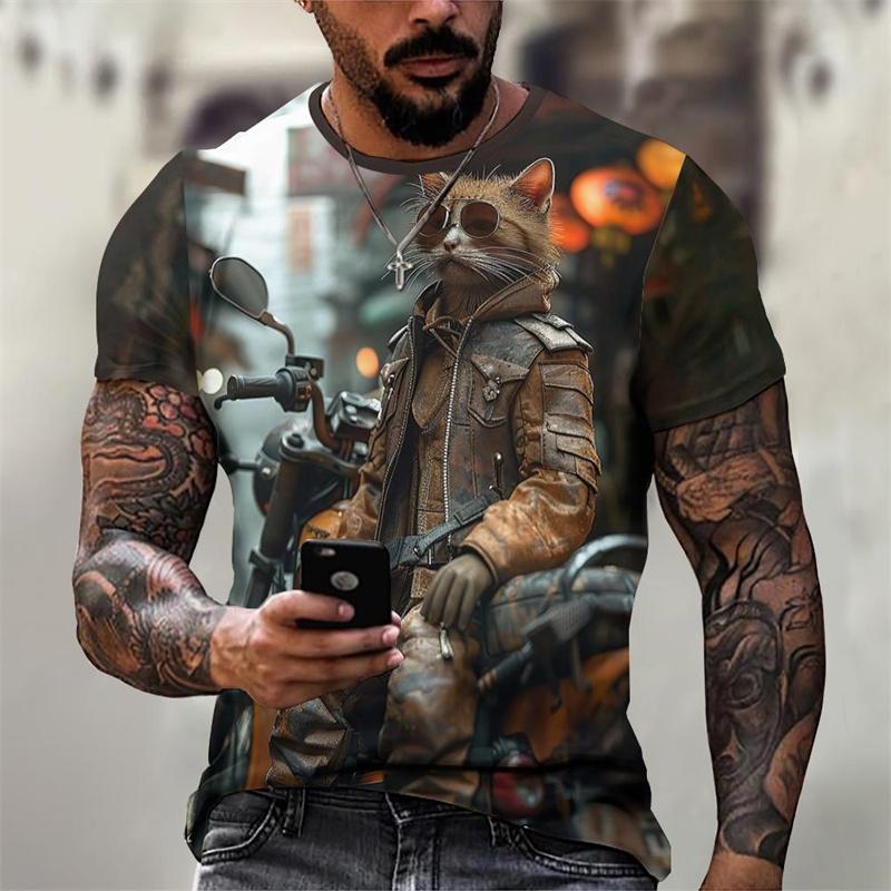 

Крутая футболка с рисунком кошки для мужчин, забавные футболки с 3D-принтом в виде животных, летние повседневные футболки с коротким рукавом и круглым вырезом, свободные уличные футболки 6XL