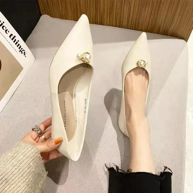 2024 Лето остроконечное женское платье с бисером на среднем каблуке — фото 5