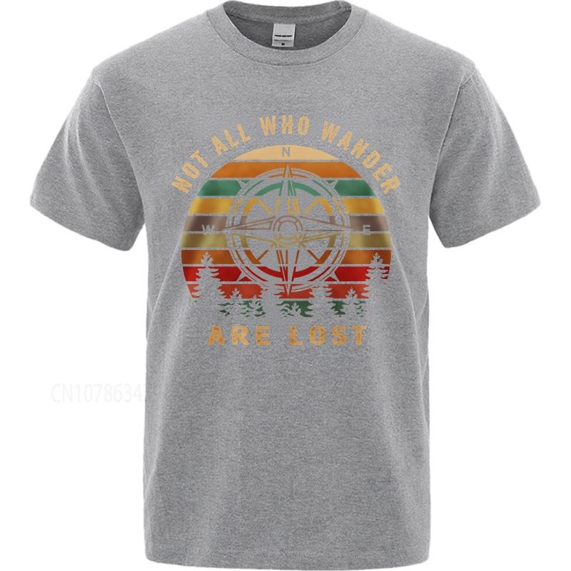 Streetwear Summer Unisex T Shirt Not All Who Wander Are Lost Compass Sunset Trees Short Sleeve Printed O Neck Tops