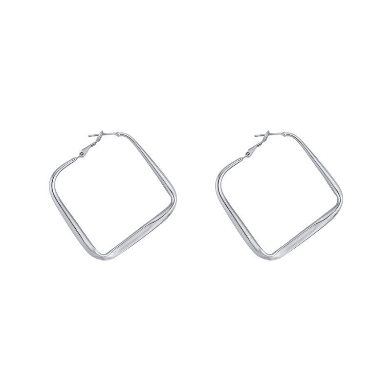 

Dumb gold square earrings 1111 new European and American exaggerated stud earrings, high-end sense simple and versatile temperament large earrings серебряный