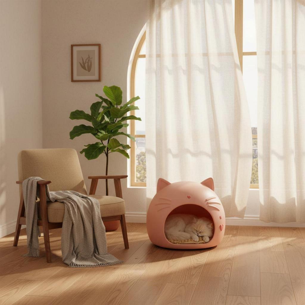 Cat Head Pet House Four-Season Use Feline Hideaway Bed Space Saving Enclosed