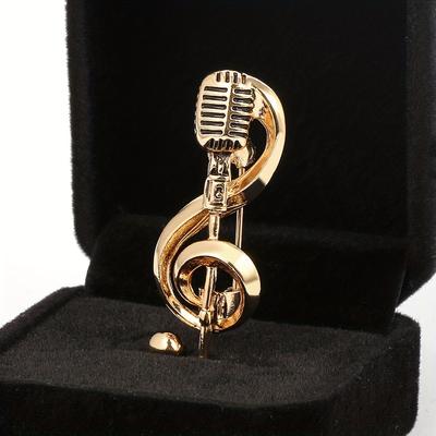 1pc Music Brooch Microphone Pin - Stylish Silver/Golden Accessory for Musicians and Music Lovers