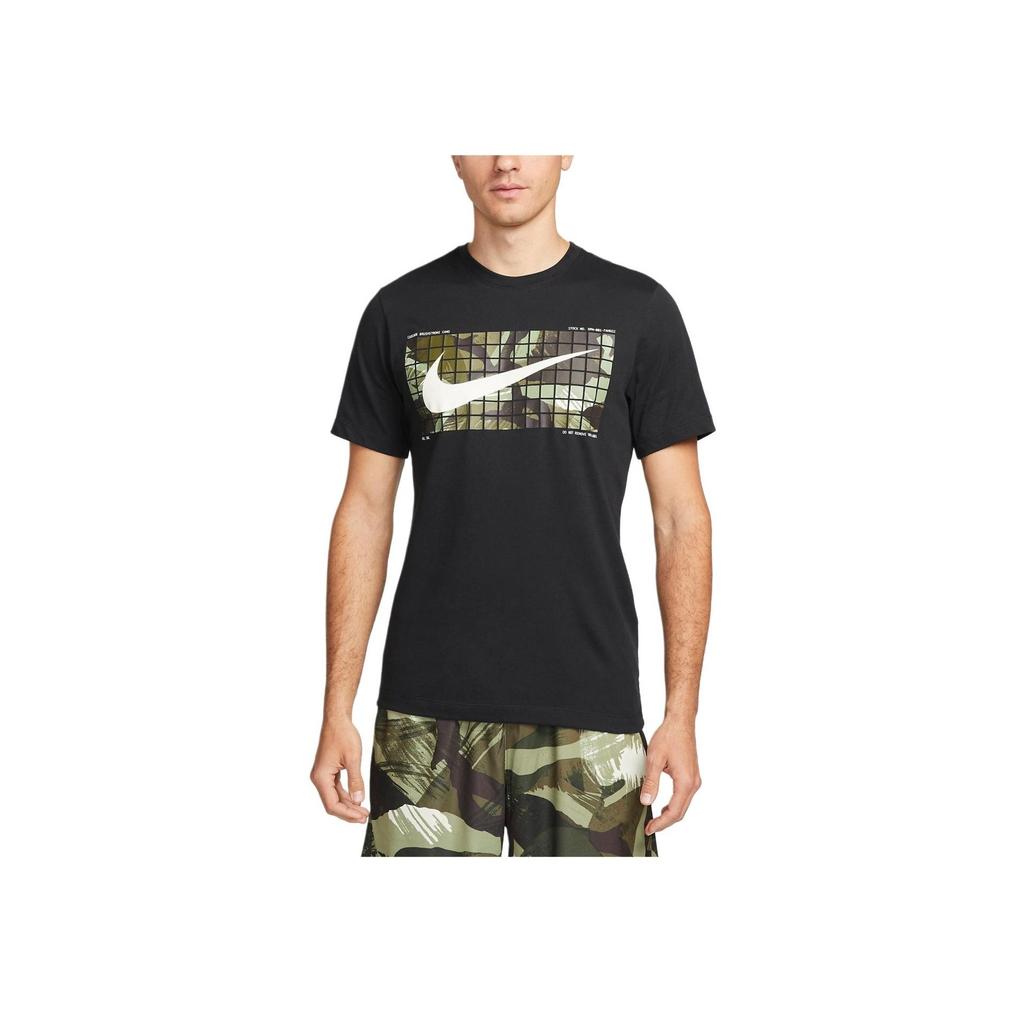 Nike Bedrucktes Karo Rundhals Casual Kurzarm T-Shirt Herren Tops Schwarz FJ7129-010