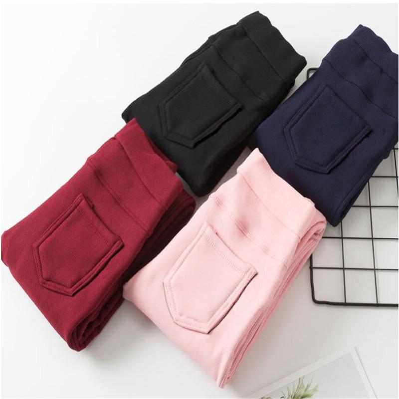 Girls Winter Children Plus Velvet Trousers Thick Warm Solid Color Pencil Pants