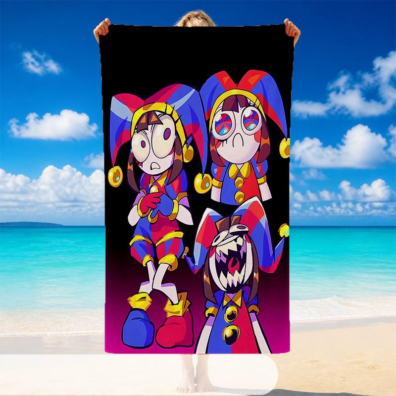 Quick Dry Beach Towel Digital Circus Pattern, Lightweight Absorbent Towel for Pool Beach Vacation Use