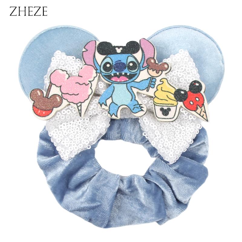 New Disney Mouse Ears Scrunchies Hairband Girl Ponytail Holder For Women Sequins Bows Headband  Women Trip DIY Accessories