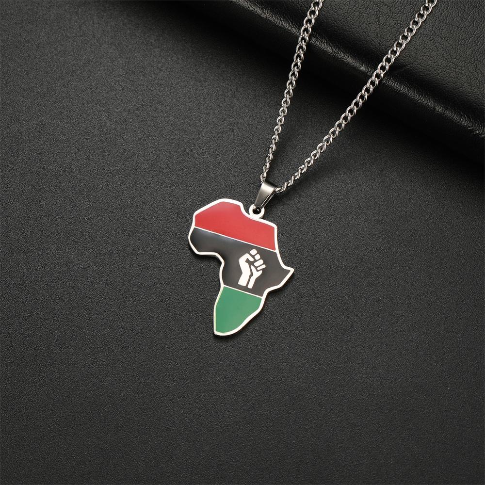 African Map Fist Symbol Pendant Necklace Stainless Steel Country Ethiopia Flag Map Necklaces Lives Matter Ethnic Jewelry