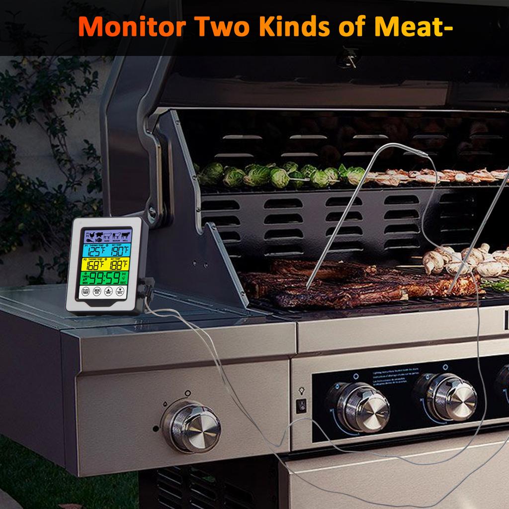 Color Touch Screen Digital Food Temperature Gauge Cooking Meat Thermometer with Dual Temperature Probe, Digital Oven