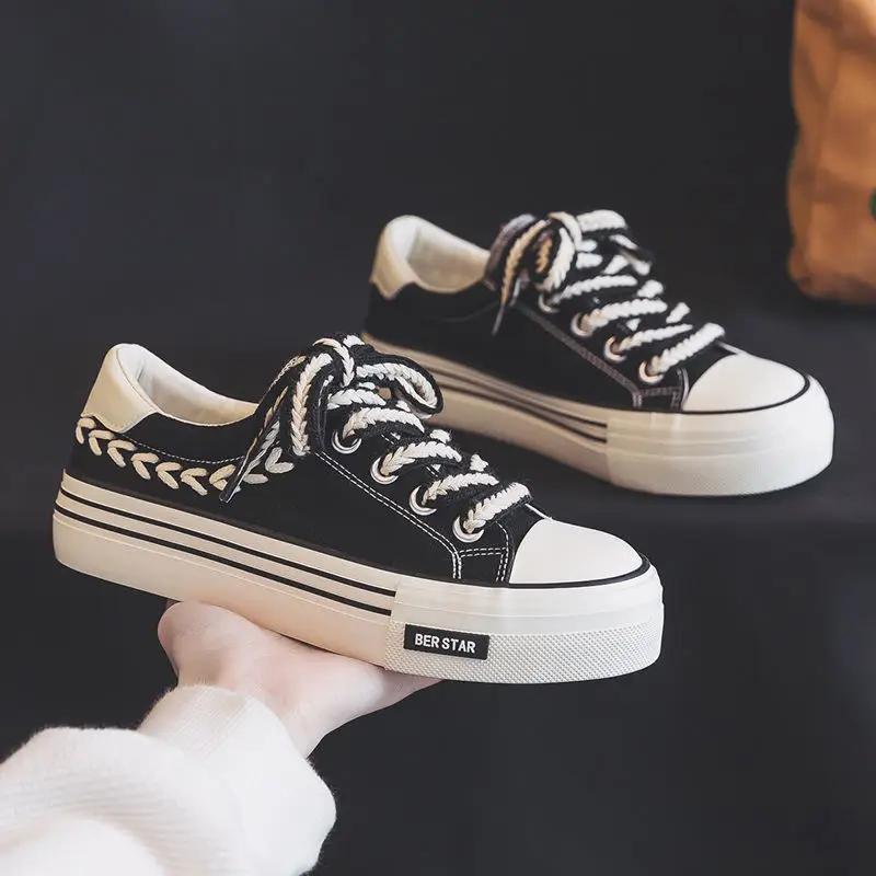 Fashion Black Spring Autumn Off White Woman Footwear Fashion 2024 New On Offer 39 Offers Deals Korean Walking In Canvas Shoes for Women