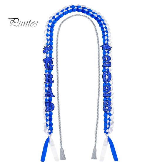Graduation Wreath Ribbon Lei 2024 Handmade Double Braided Bracelet Necklace Garland with Glitter Pins Congrats Grad Gifts for Him Her High School