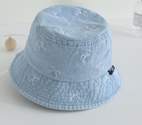 Spring Summer Baby Fisherman Hats 48-50cm Lovely Bow Pattern Kids Boys Girls Outdoor Sun Hat Fashion Denim Children Bucket Caps