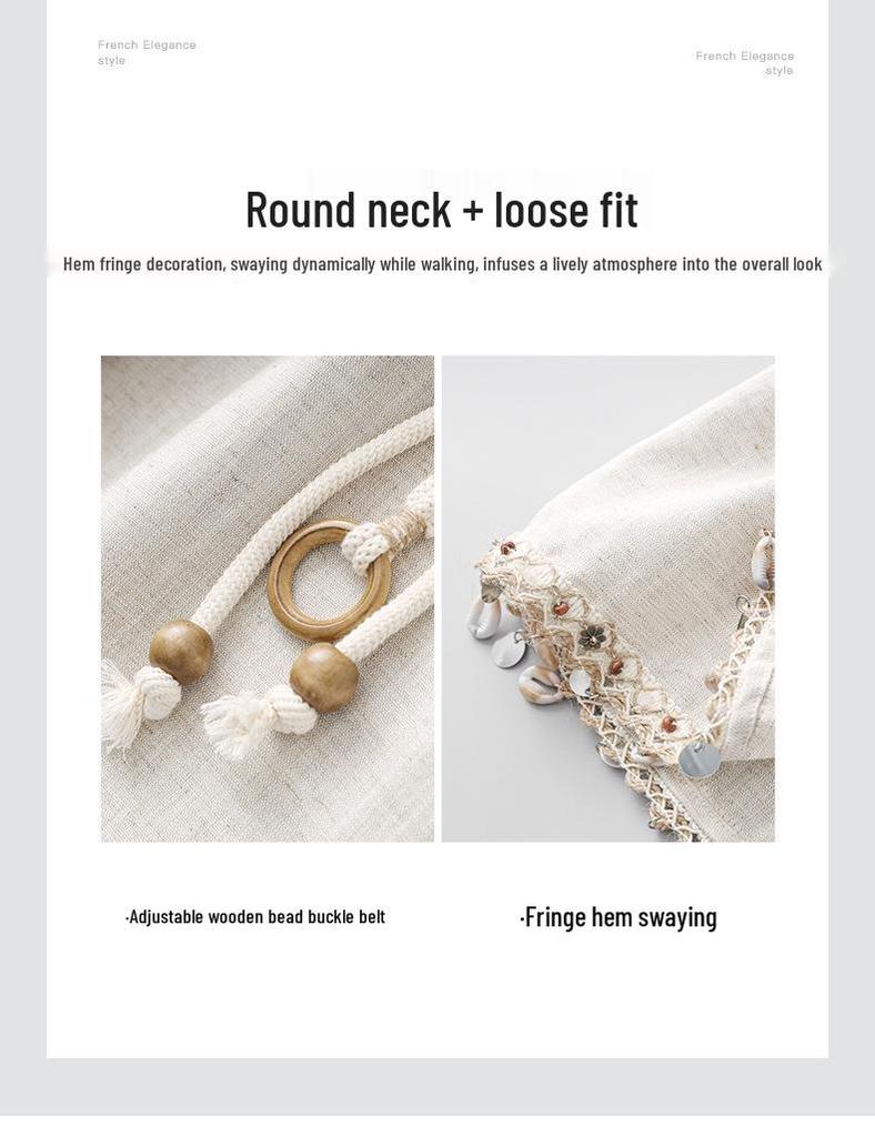 Ärmelloses Kleid im Bohemian-Stil aus Leinen-Tencel mit Muschel-Anhänger & Quaste für Damen