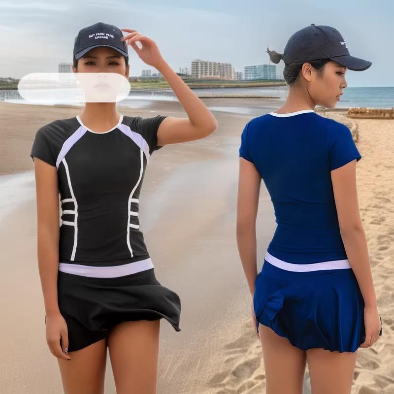 Sports split boxers conservative swimsuit, women s plus size sports swimsuit, girls hot spring swimsuit M(40-48kg) темно-синий