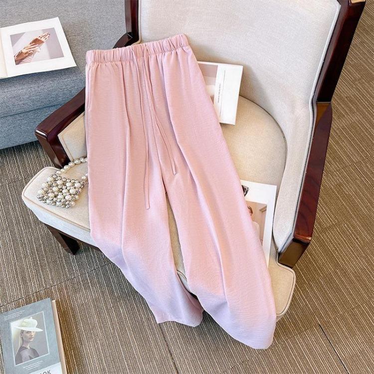 Plus Size Women High Waisted Wide Leg Trousers Summer Cool Feeling Straight Thin Pants