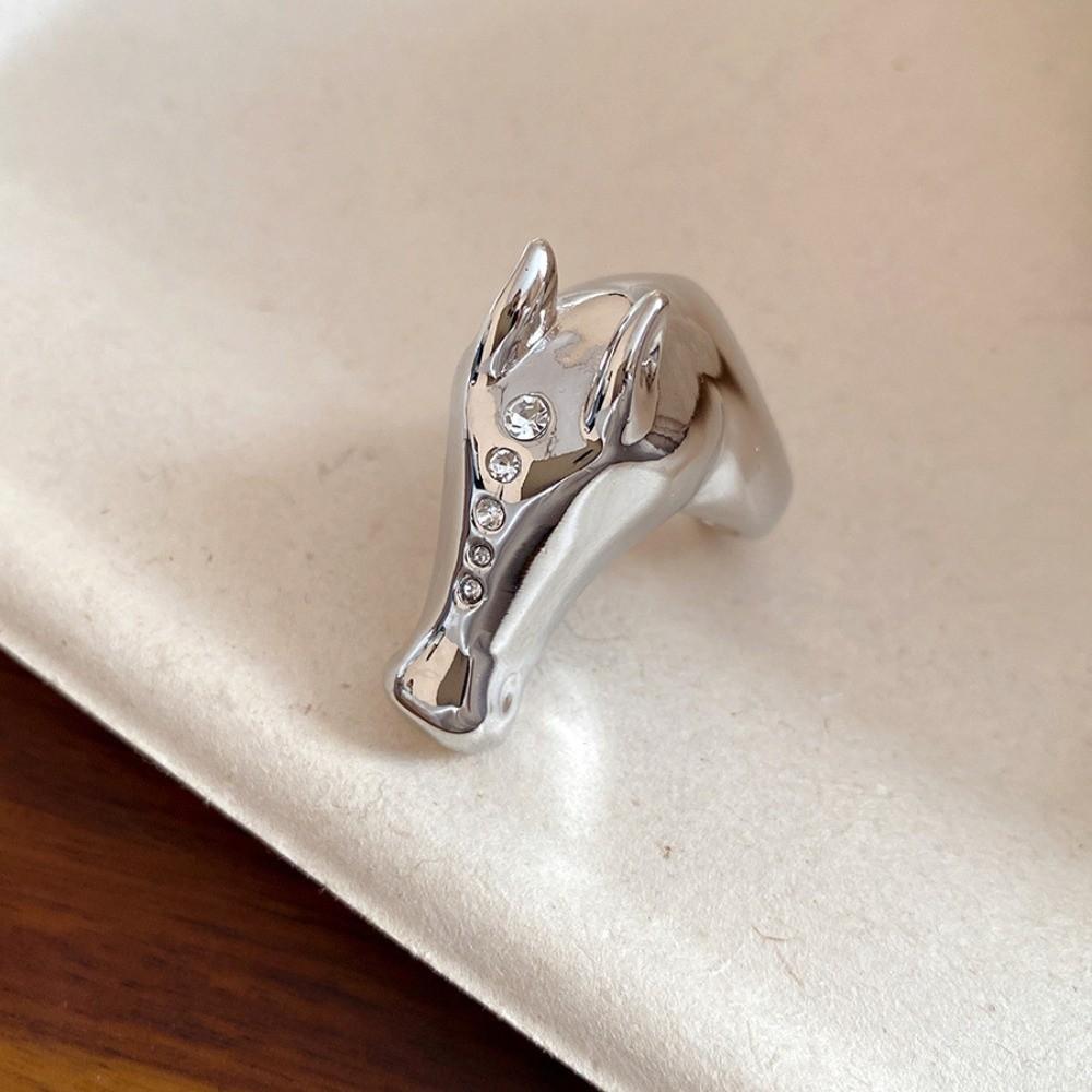 Horse Zodiac Horse Head Ring Pony with Rhinestone Hand Jewelry Alloy Pony Ring Gold Silver Alloy Metal Opening Finger Ring