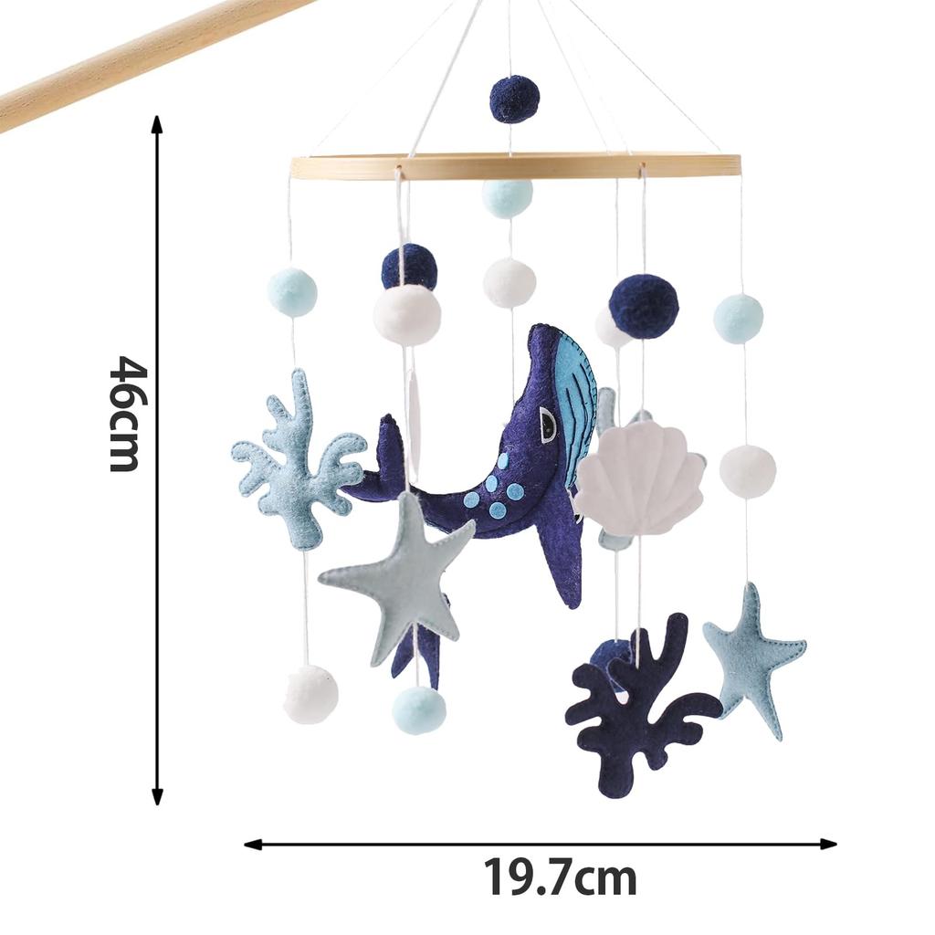 Make Wooden Bed Mobile with and Coral Fluffy Felt Underwater Wall Decor for Baby Birthday Baby Shower Soothes and More Dark Let's Whale, Seahorse,