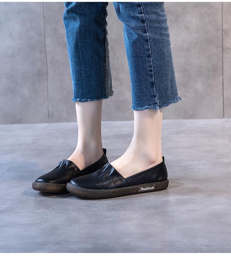 2025 Women's Summer Breathable Soft Sole Genuine Leather Cutout Loafers, Flat Shoes for Pregnancy, Plus Size Available