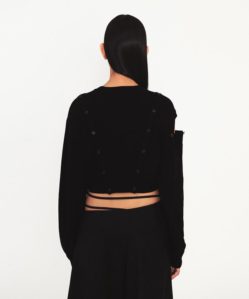 Daiaegeuneol Crop Button Knit Top (Black)