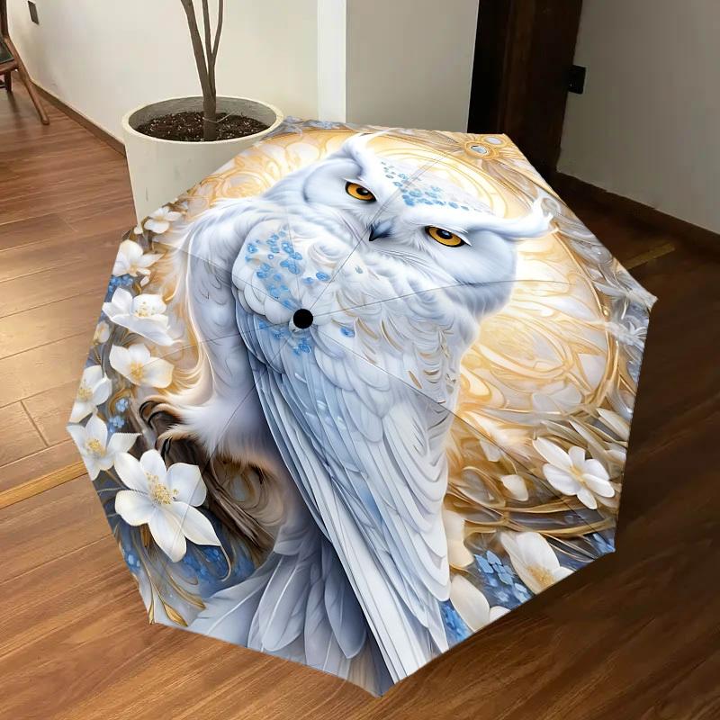 1PC Owl Fantasy Automatic Open/Close Umbrella with Windproof, 8-Rib Sturdy Canopy, Durable Ribs, Fashionable Design, Outdoor Accessory, Fun Prin, Holi