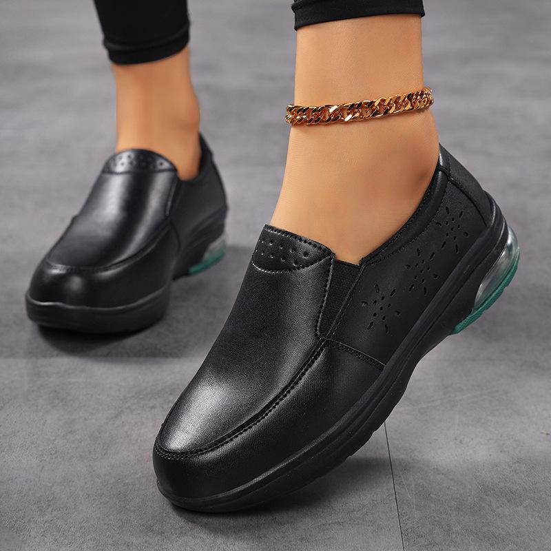 Nurse shoes women's leather autumn shallow mouth breathable air cushion soft sole thick sole white shoes medical shoes non-slip
