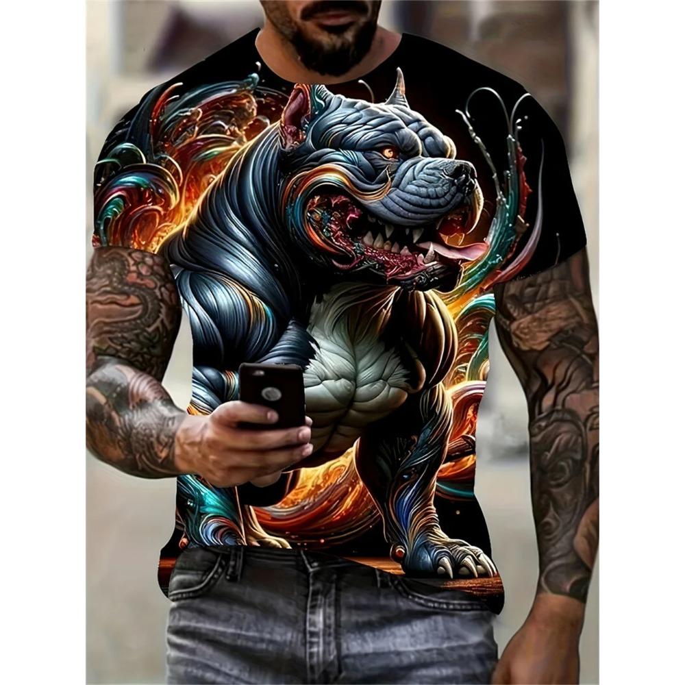 Fun 3D Digital Printed Animal Pattern Men's Street Round Neck Short Sleeved T-shirt