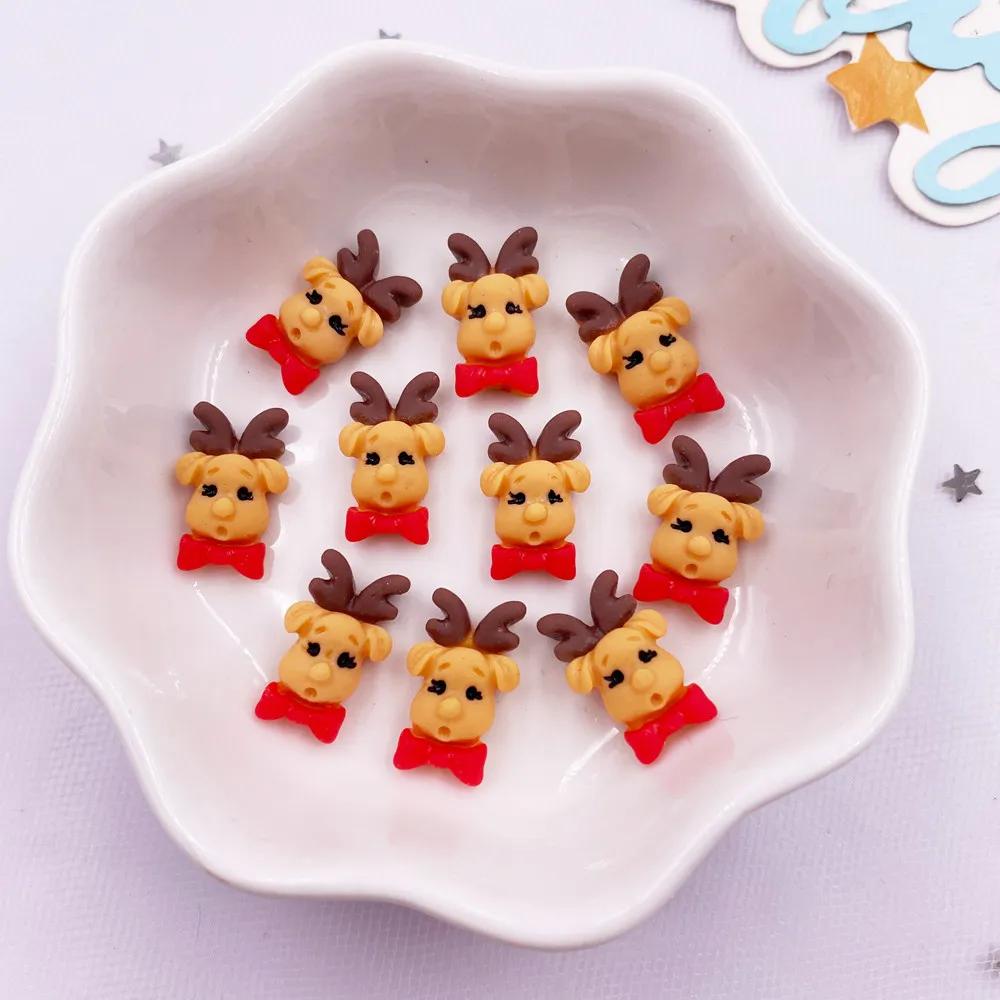 20pcs Resin Mini Colorful Painted Christmas Snowman Tree Santa Claus Deer Snowflower Bow Flatback Figurines DIY Scrapbook Crafts