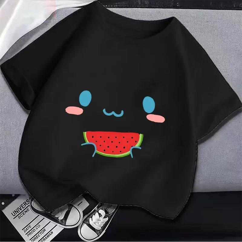 

2025 Футболка MINISO Детская одежда Аниме Футболка для девочек Мультяшная Мелодия Куроми Летний Милый Топ Хлопок Детская с коротким рукавом 140