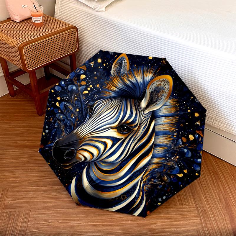 1 PC Automatic Folding Umbrella - Golden Zebra Pattern, Portable & Foldable Design with 8 Ribs, Christmas Birthday Gifts