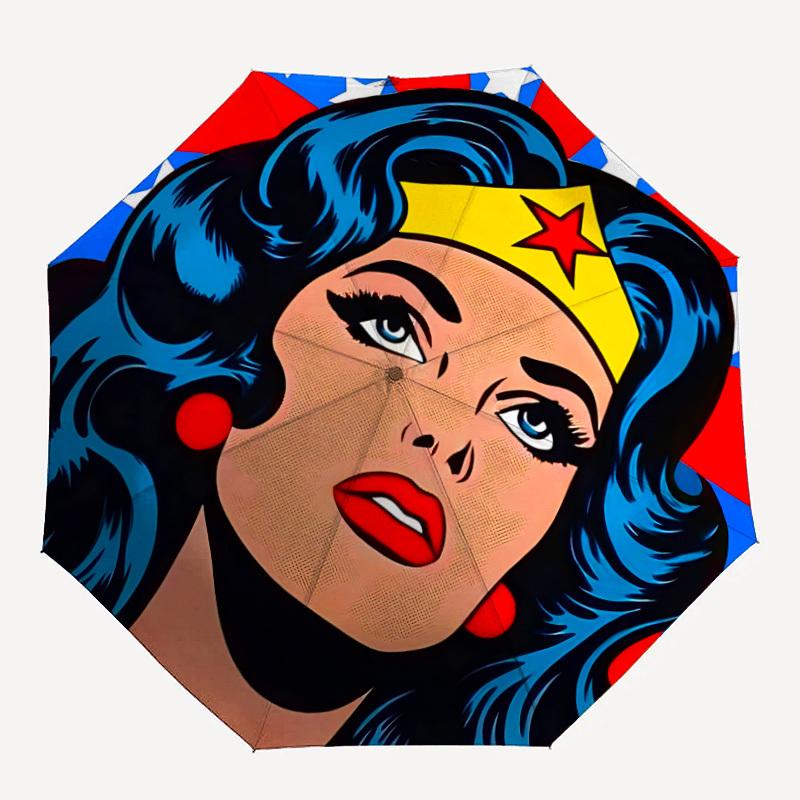 1pc Wonder Woman Automatic Folding Umbrella - Compact 8-Rib Design,Festive Gift for Friends & Family, Compact Umbrella 21120