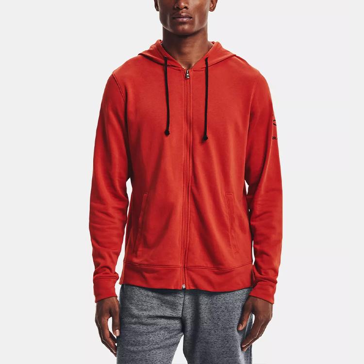 Under Armour Rival Terry Logo Print Loose Training Zip-Up Hoodie Men Hoodies Glossy-Red 1361606-839