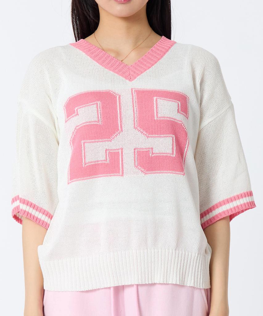 ANDTHEOTHER Oversized V-Neck Short Sleeve Knit Pink
