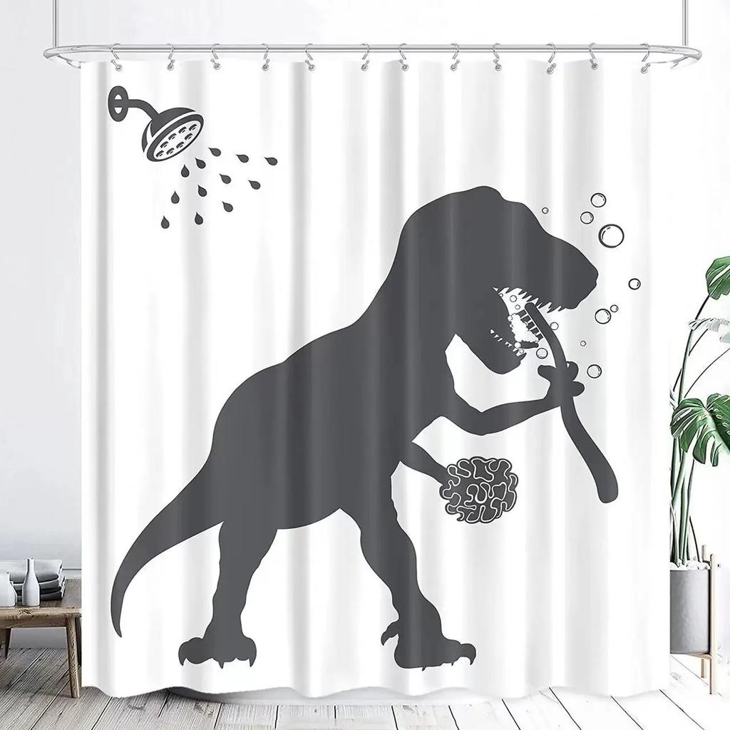 Funny Shower Curtain Brave Cat Cartoon Shower Curtain Waves Ocean Decor Fabric Shower Curtain Set with Hooks Bathroom Decoration