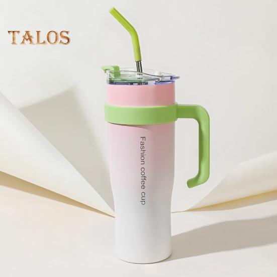 1200 ML isolert kopp i rustfritt stål med håndtak Halmlekkasjebestandig Kaffebeholder med stor kapasitet Vakuumisolert termisk krus for hjemreisestudio