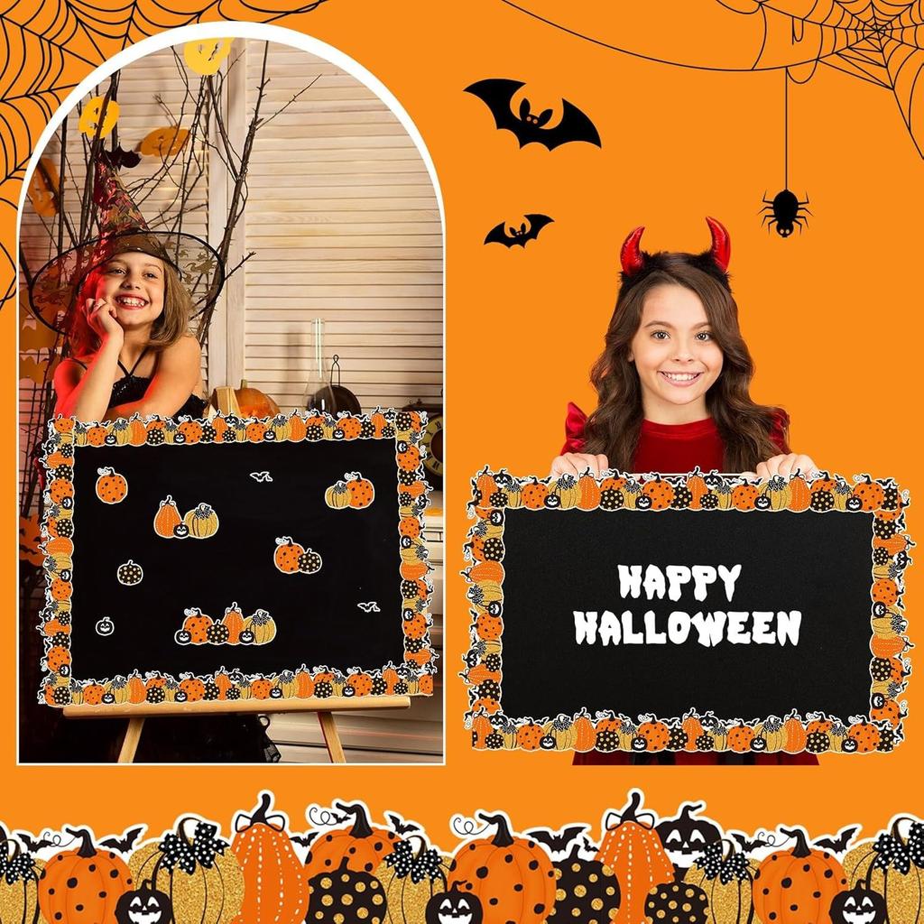 10m Halloween Pumpkin Bat Wavy Border Sticker Festive Wall Frame Blackboard Decoration