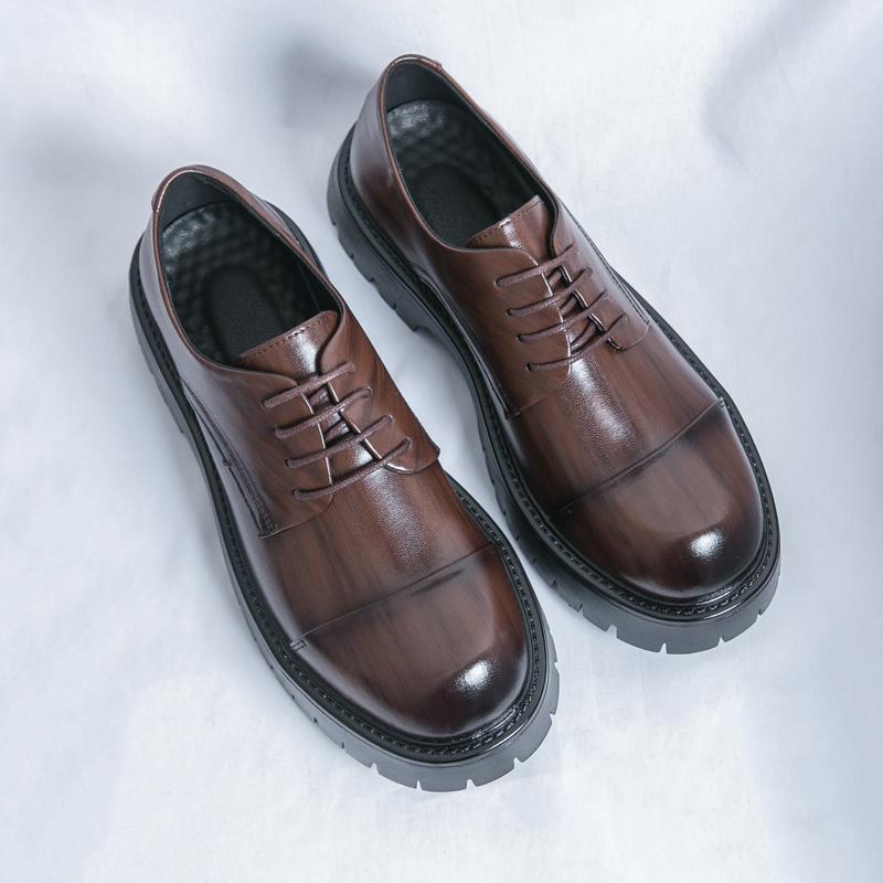 2024 Hot Selling Low Cut Men's Leather Casual Shoes Interview Commuting Business Shoes Lace Up Retro Brown Men's Oxford Shoes