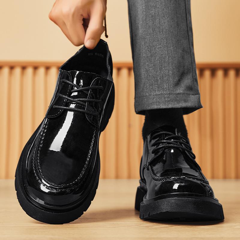 Brand Spring Autumn Men Dress Shoes Lace Up Casual Black Leather Shoes Men Glossy  Loafers Luxury Wedding Party Male Shoes Men