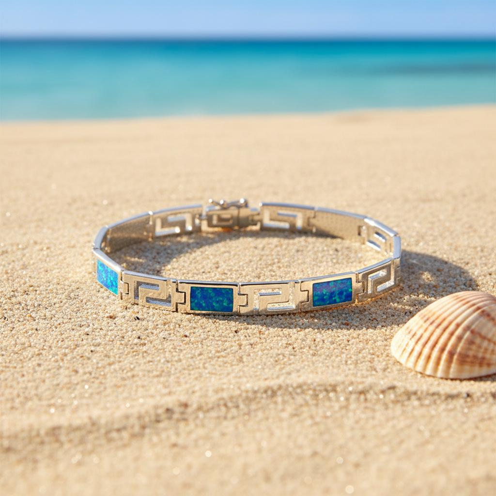 Hawaiianische Opal Halskette & Armband Set mit bunten Edelsteinen
