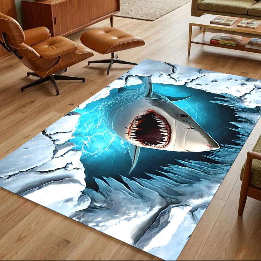 Shark Surface 2D Printed Floor Mat Shaggy Fabric Stain-resistant Surface Office & Lounge Rug Bohemian Boho Style Holiday Home Gift