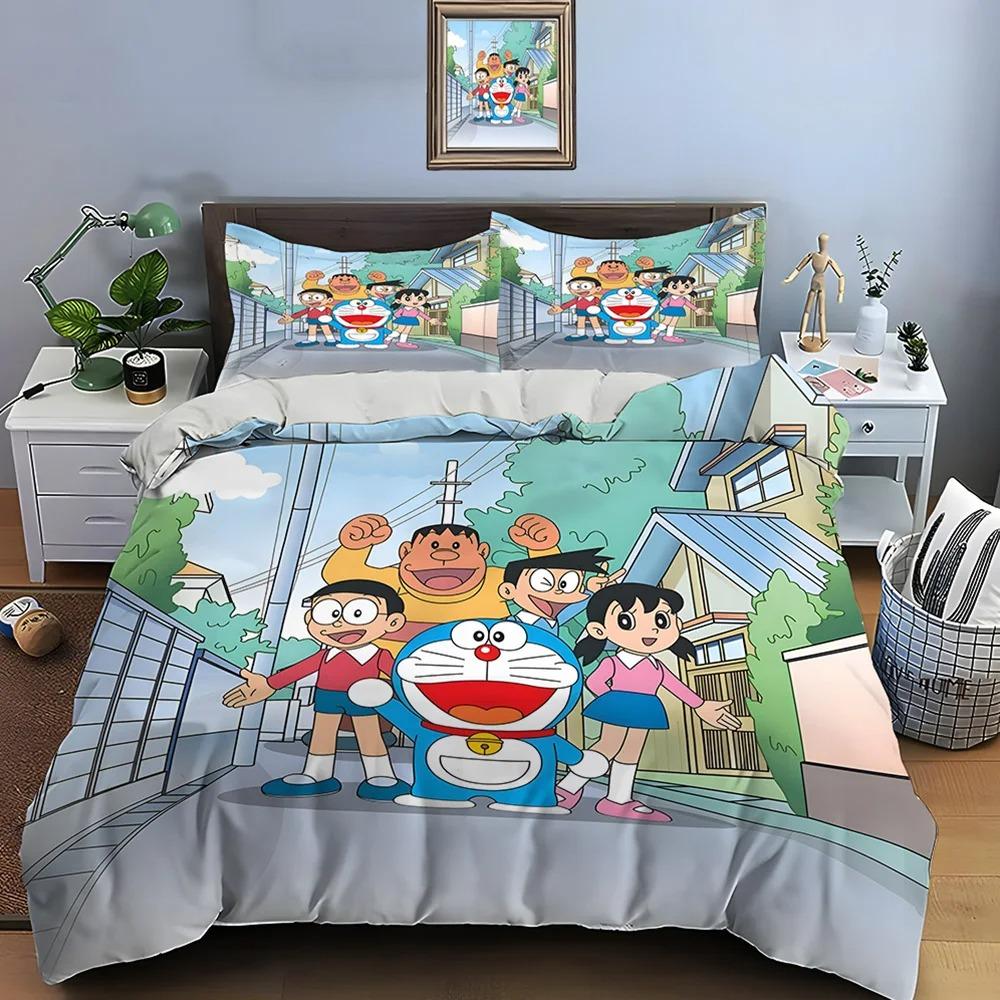 Heißer Verkauf Neues Anime-Cartoon 3D D-Doraemon Bettwäsche Bettbezug-Set Bettwäsche-Set Baby Kinder Erwachsenen Schlafzimmer-Set Geschenk 2/3-teiliges Set