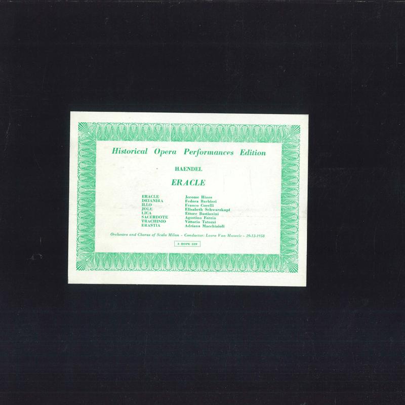 

LP Record LOVRO VON MATACIC ORCHESTRA CHOR Handel Eracle 3HOPE239 HISTORICAL OPER US Classical Used