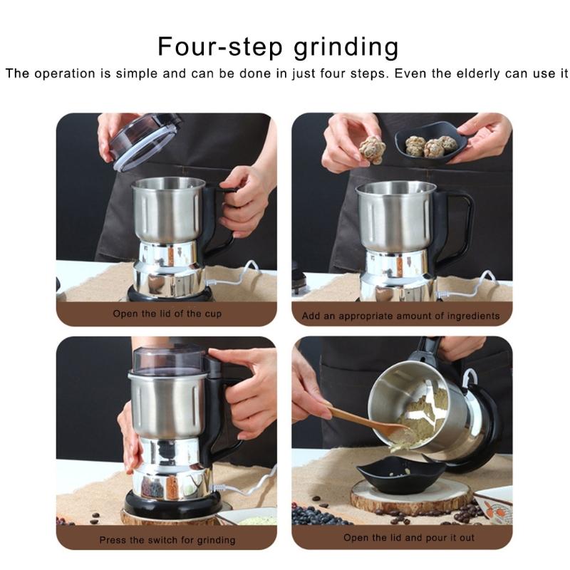 Stainless Steel Blade Coffee Nut Grinder Electric Spices Grinding Machine with Portable Handle Kitchen Accessories
