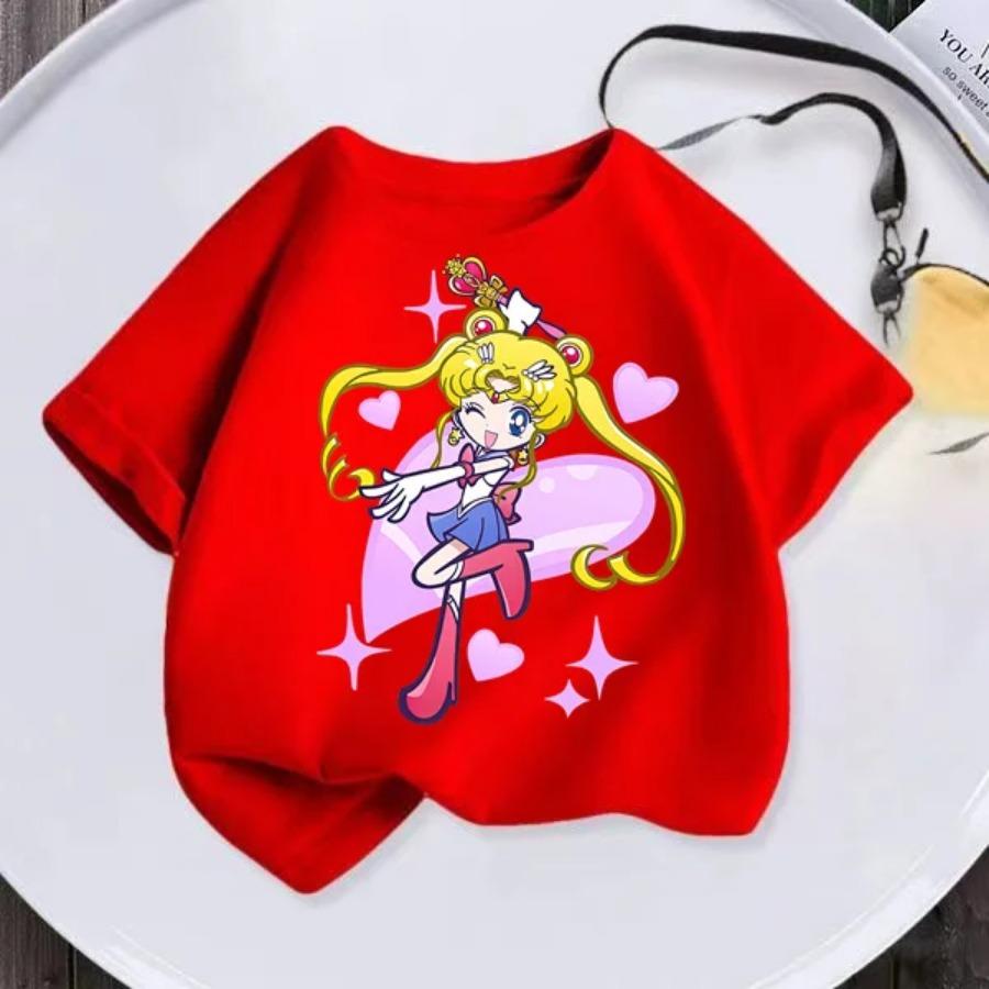 Summer New Kids T-shirt Anime Sailor Moon Girl T-shirt Fashion Cute Girl Anime Harajuku Style Short Sleeve T-shirt Top