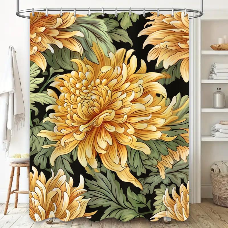 Vibrant Floral Shower Curtain Home Decor Bathroom Accessories Printed Waterproof Fabric for Bathrooms Yellow Chrysanthemum Desig