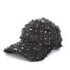 Fashion Hat hats, European and American style handmade diamond-studded ripped denim baseball hats, trendy women's rhinestone sunshade baseball
