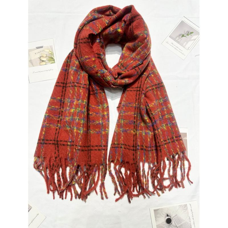 Imitation Cashmere Scarf for Women Winter New Korean Style Small Fresh Color Plaid Thickened Warm Student Shawl Scarf for Men